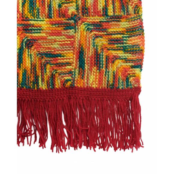 NEW NICHOLAS DALEY hand knitted roots shawl in orange/green/yellow